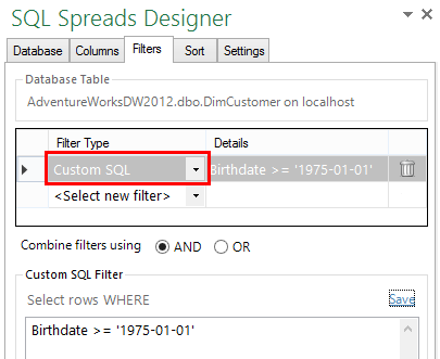 Filtering rows from SQL Server Designing SQL Spreads solutions